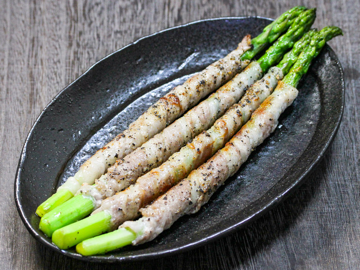 塩、胡椒が旨い！「アスパラの豚肉巻焼き」1-2