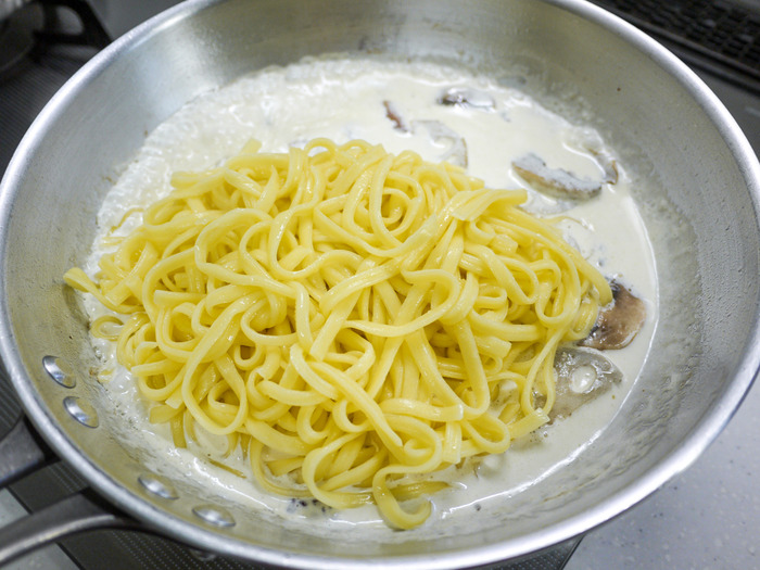 蓮根とベーコンのクリームパスタ9