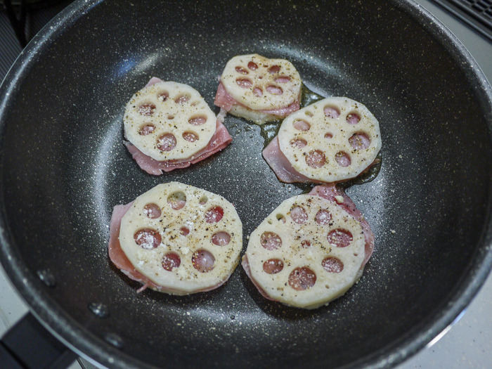蓮根の生ハム挟み焼き8