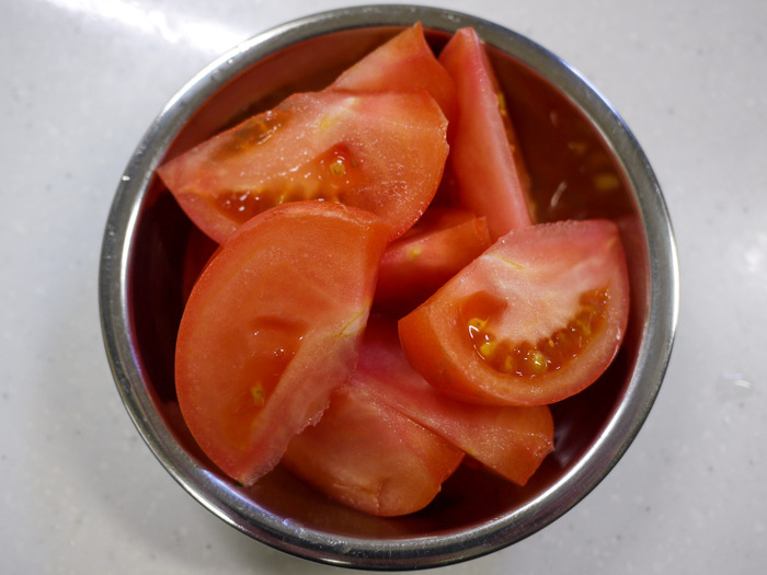 トマトとほうれん草の卵炒め6