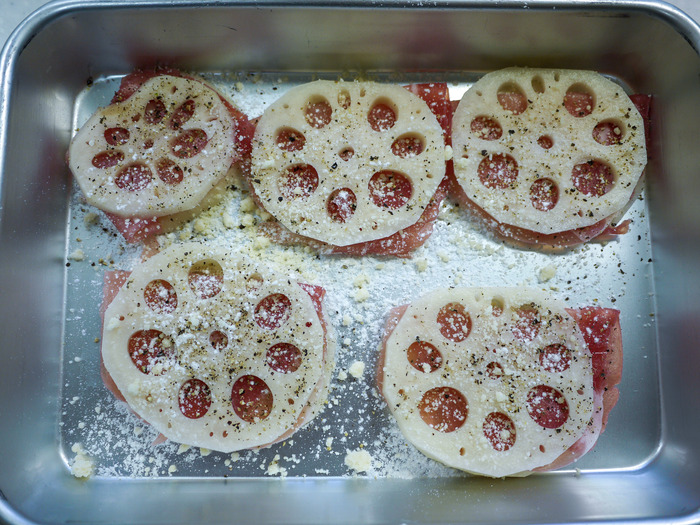 蓮根の生ハム挟み焼き7