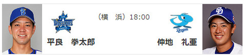 9/22(金)の予告先発（DB-D）平良拳太郎×仲地礼亜