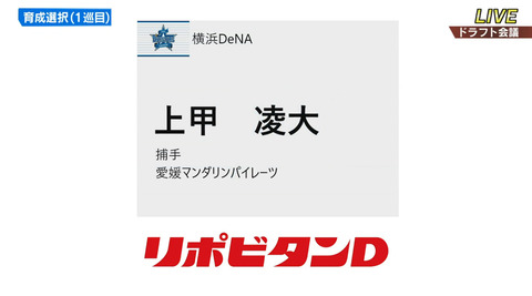 DeNA育成ドラフト1位で愛媛マンダリンパイレーツの上甲、2位で滋賀学園高の鈴木を指名