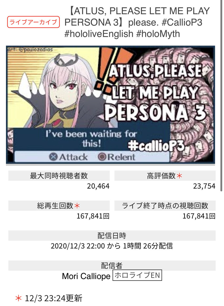 悲報 アトラスtwitter 炎上 Vtuberホロライブが P3の配信許可くれ配信 を行ったため 加藤純一総合まとめサイト