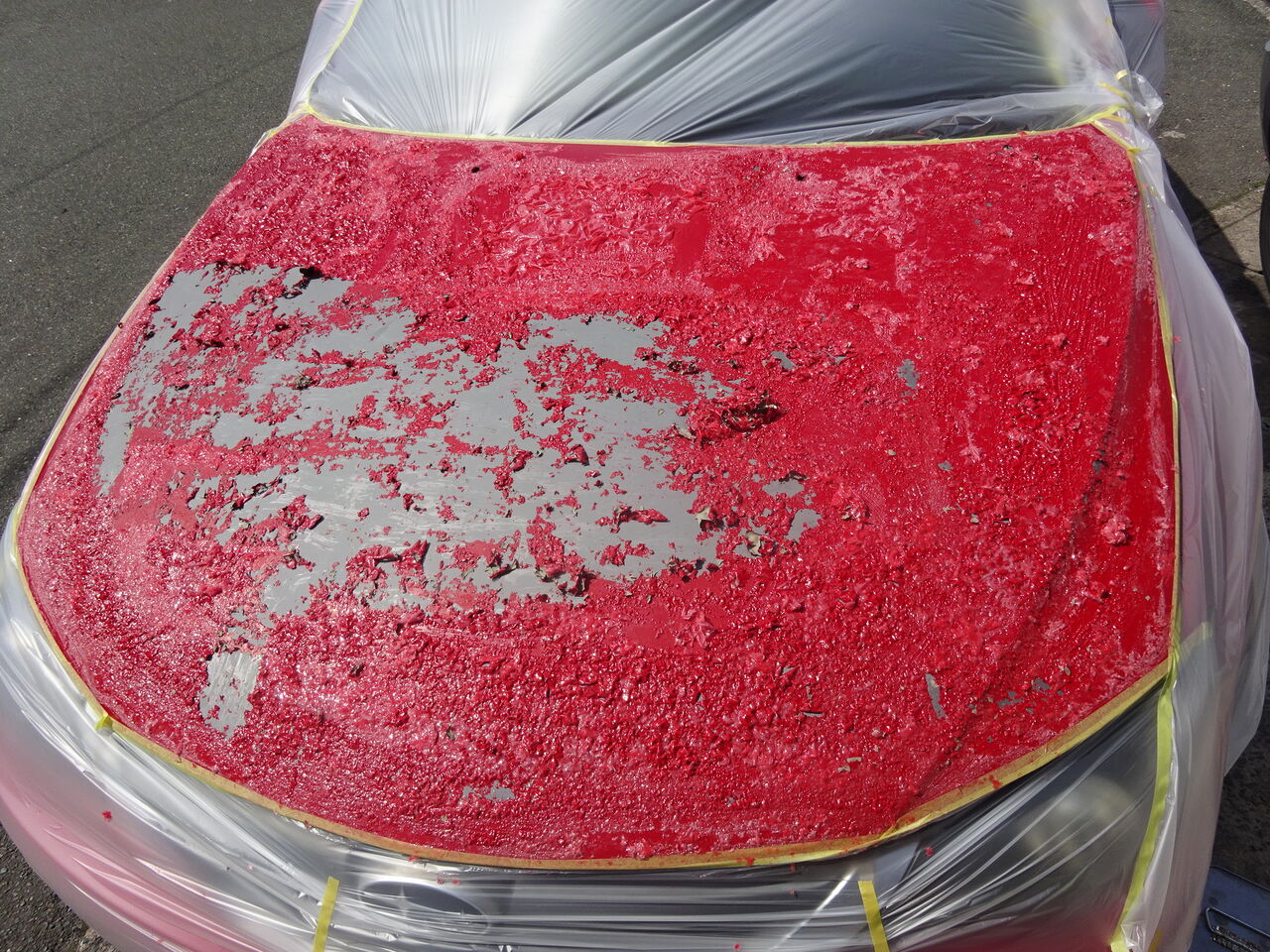 スバルインプレッサのボンネット塗膜剥離塗装事例 米子市から境港市にまたがる弓ヶ浜地区で３9年 車の修理をしている板金屋さんのブログです