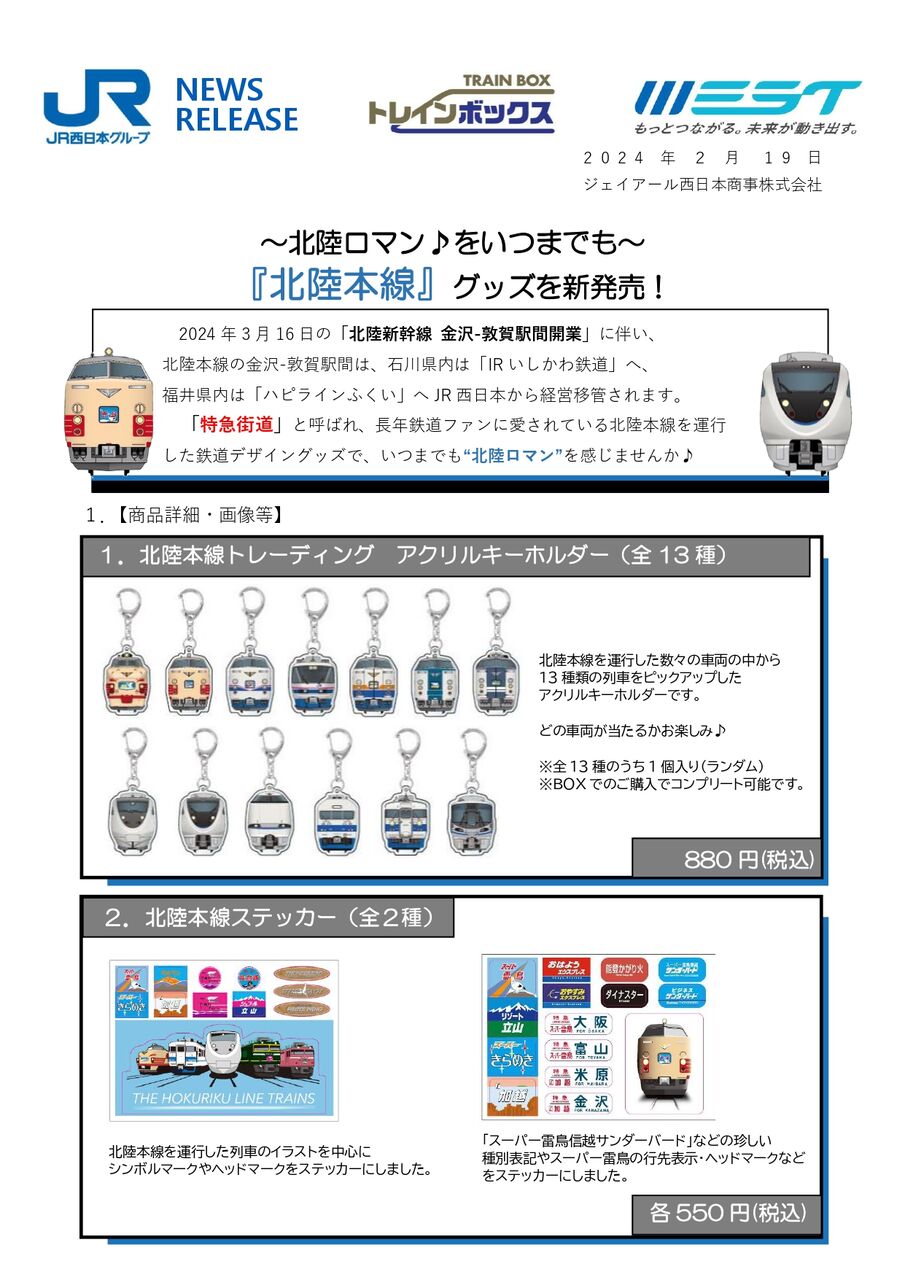 北陸本線　アクリルキーホルダー全13種類 北陸本線トレーディング アクリルキーホルダー（全13種）: 鉄道