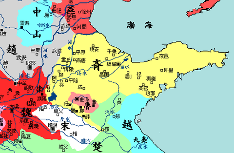 戦国時代(紀元前350年頃)東方地図