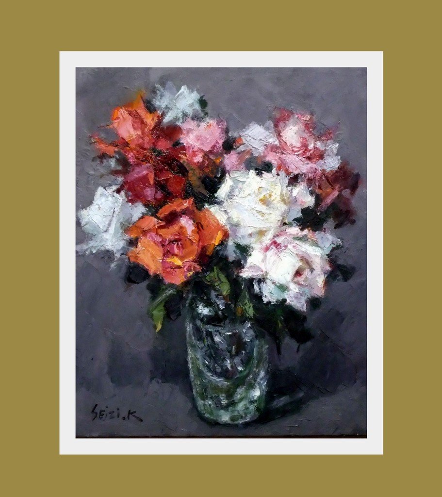 日野 皖 『薔薇』 油絵・油彩画 F6(6号)