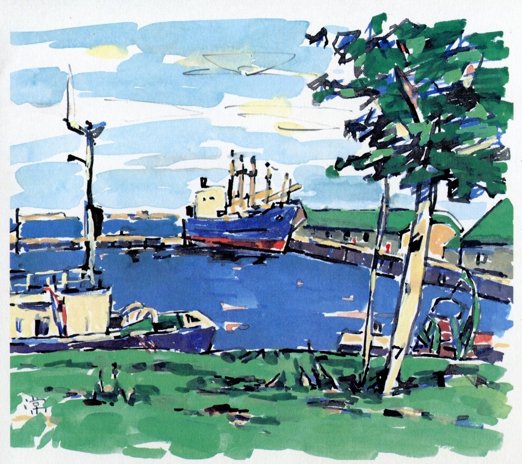 石塚常男　「運河」　油彩画　額付き 石塚常男「運河」油彩画額付き