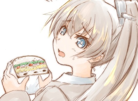 【艦これ】「て、提督！このサンドイッチはどうやって食べるんですの？！」 熊野さん。このタイプのサンドイッチは初めて食べるみたいです。　他