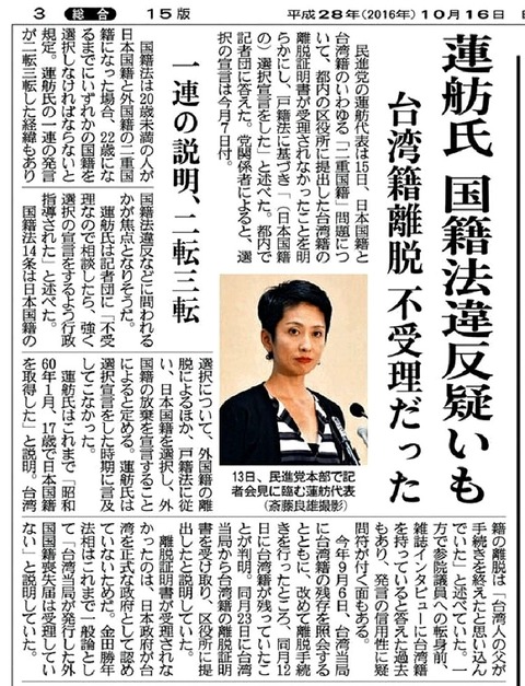 蓮舫国籍法違反疑い