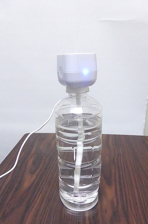 マイクロミスト加湿器で次亜塩素水殺菌中