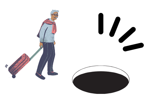 歩く人と落とし穴