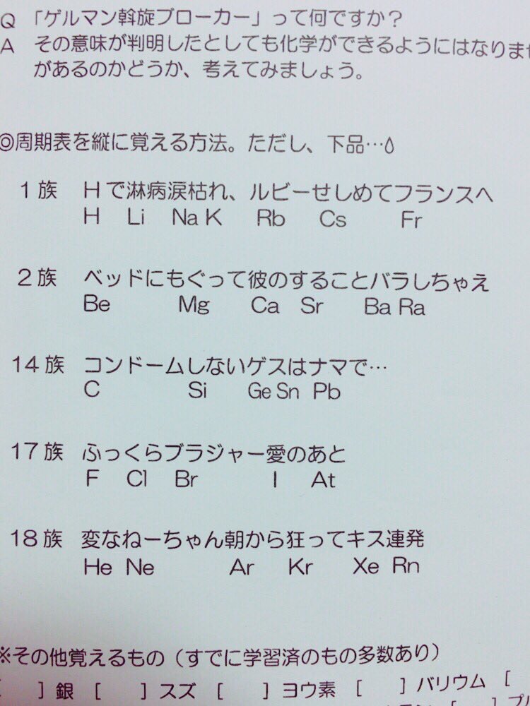エロ い 元素 記号 の 覚え 方 ちょっとhな化学記号の覚え方 エロ い 元素 記号 の 覚え 方 ちょっとhな化学記号の覚え方