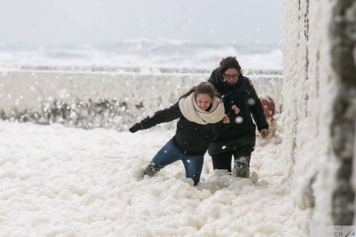 町中フワトロの泡 フランスで発生した波の花 カプチーノ コースト カラパイア