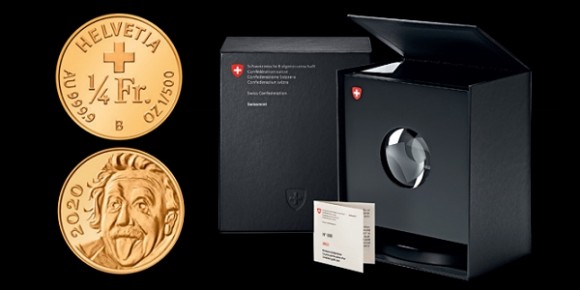 直径3ミリ。スイス造幣局が世界最小の記念金貨を発行、表にはアインシュタインの顔