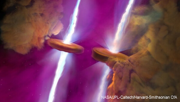 宇宙でシンクロ！400光年先の星系で同時にジェットを噴出する双子の円盤を発見