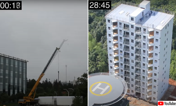 29時間で10階建てのビルが建つだとぅ！？超爆速建設工事の様子を早回しで見る動画