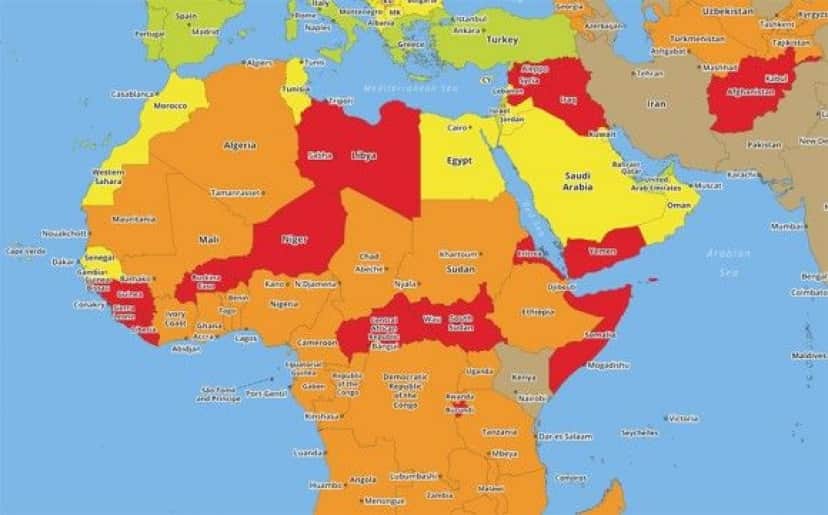 ここに行くと危険 旅行者にとって危険な国を色分けした地図が公開される 17年現在 カラパイア