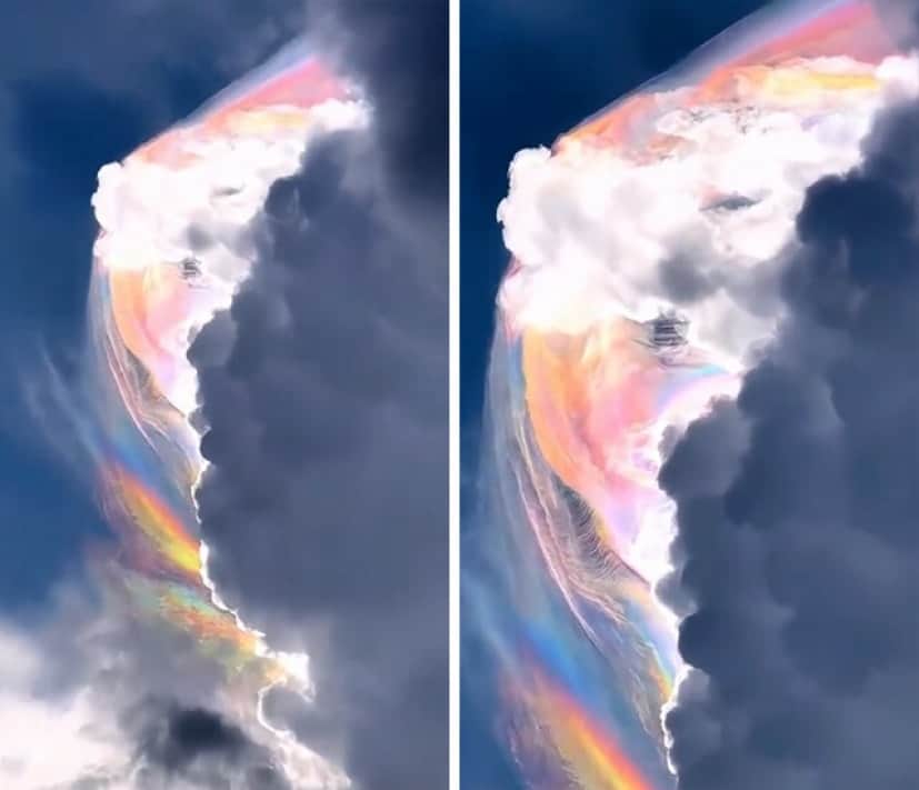 扭曲的云彩闪耀着彩虹色的美丽气象现象“比雷埃夫斯云”：Calapia插图(1)