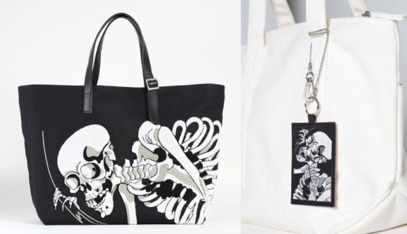 江戸時代の浮世絵師 歌川国芳 が描いた 巨大骸骨 の刺繍が施されたバッグや定期入れが通販で買える カラパイア