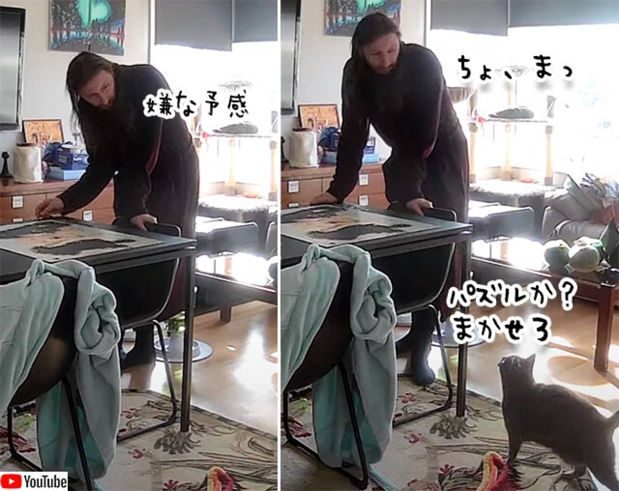 猫がジグソーパズルを台無しに