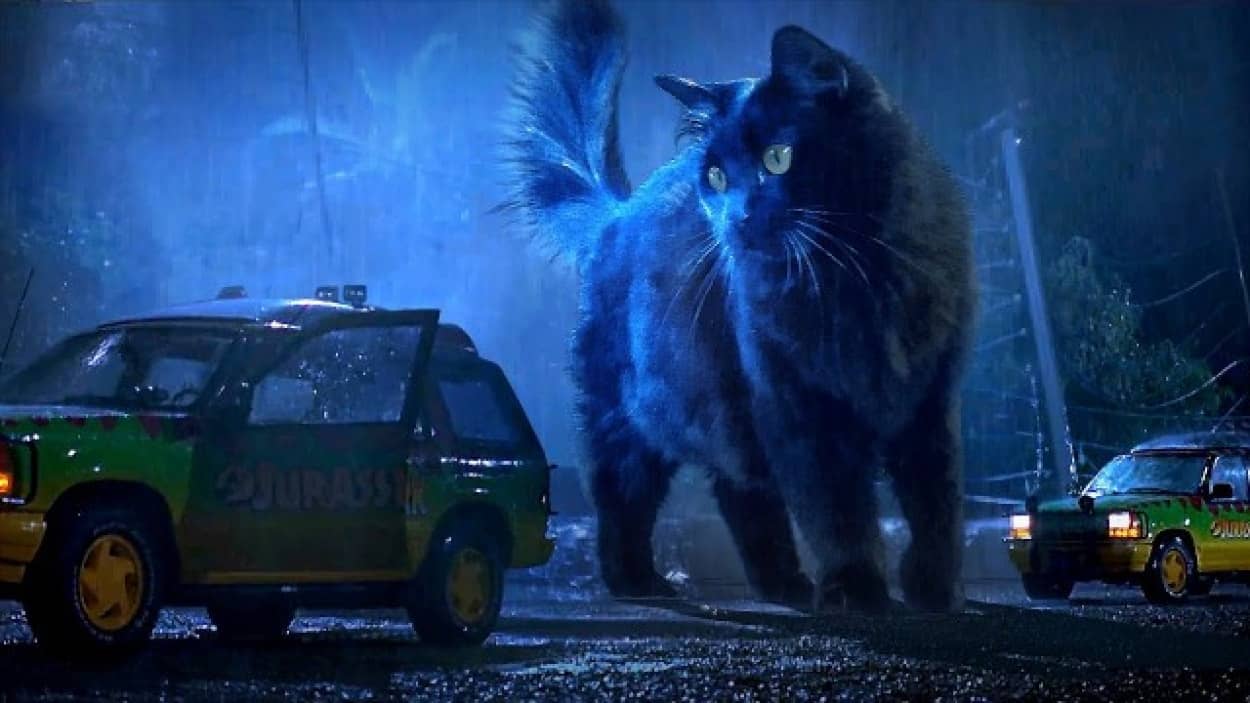 猫が熱演。ジュラシック・パークのティラノサウルスがもし猫だったら？