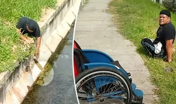 車椅子に乗った脚が不自由な男性、危険を顧みず雨水管から子猫を救い出す（マレーシア）