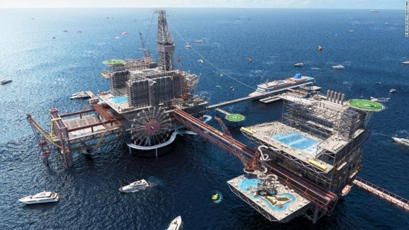 石油プラットホームが、巨大な海上テーマパークに生まれ変わる