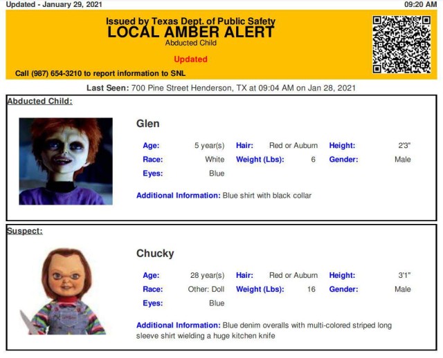 チャイルド プレイ のチャッキーが子供を誘拐して逃走中 テキサス州が画像付きで警戒警報を誤送信 アメリカ カラパイア チャイルド プレイ のチャッキーが子供を誘拐して逃走中 テキサス州が画像付きで警戒警報を誤送信 アメリカ カラパイア
