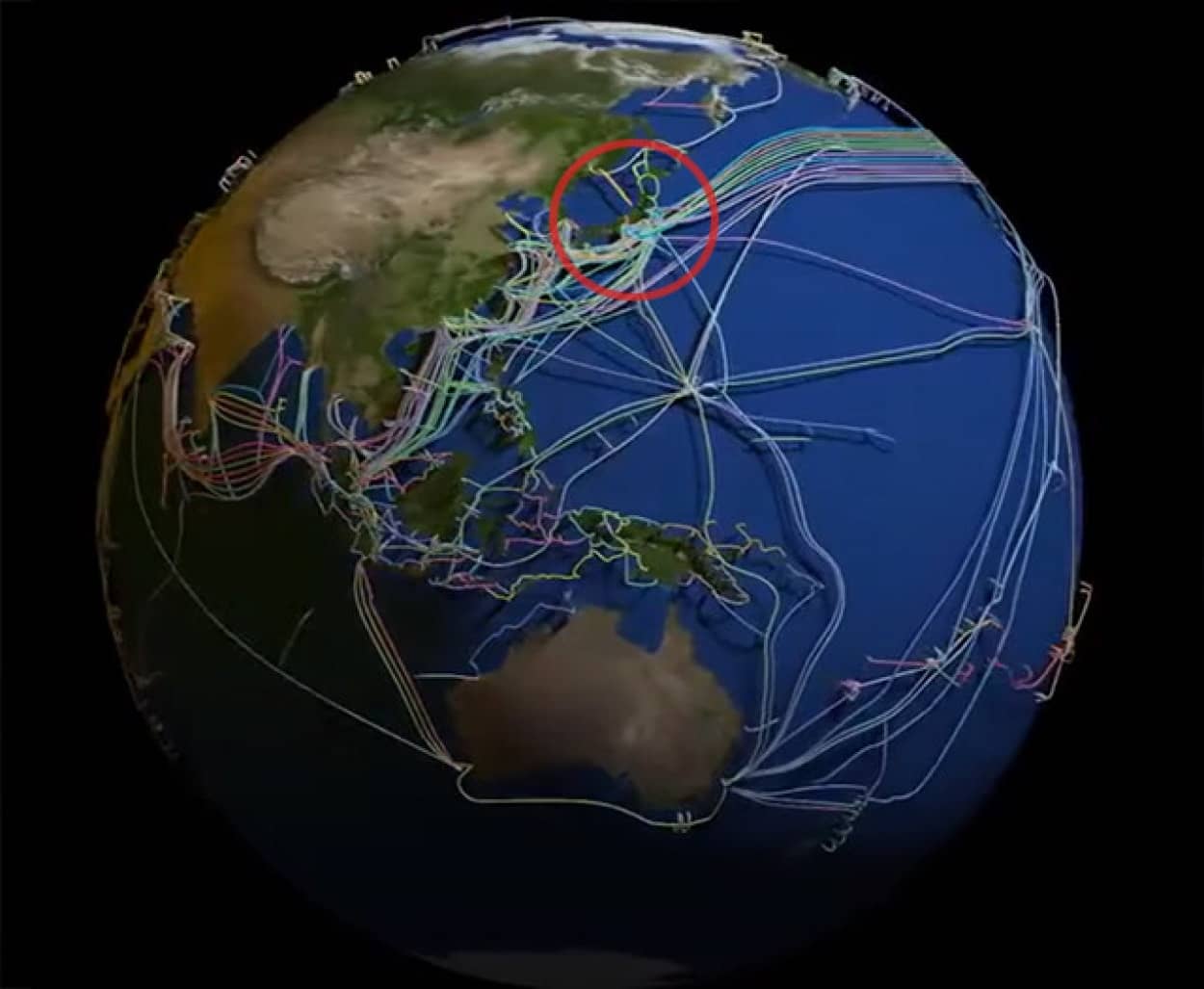 海底ケーブルを視覚可した3Dマップ