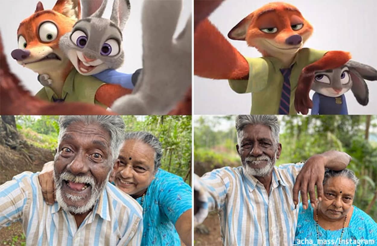 おじいさんとおばあさんが仲良くズートピアのシーンを再現