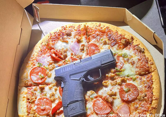 ピザのトッピングが銃。交通違反で停止させた車から発見される