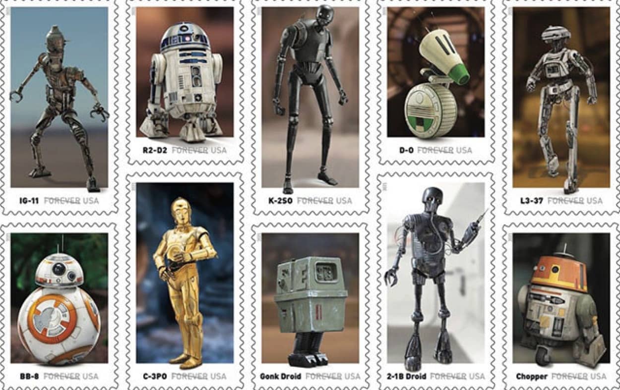 スターウォーズシリーズの歴代ドロイドの切手が販売予定