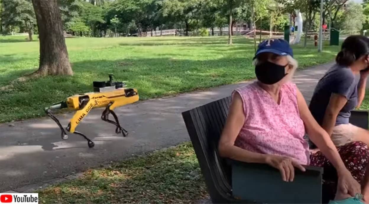 犬型ロボットが社会的距離を監視