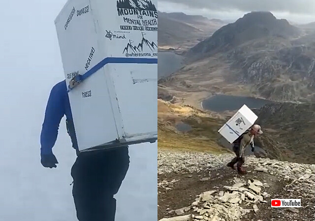 冷蔵庫を背負って最高峰の登山に挑戦。心に病気を抱える人々を励ますためのチャリティー活動