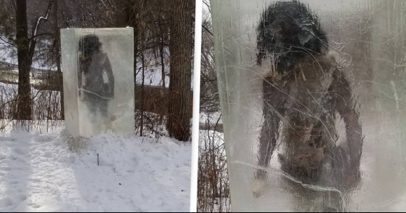 氷のモノリスに原始人