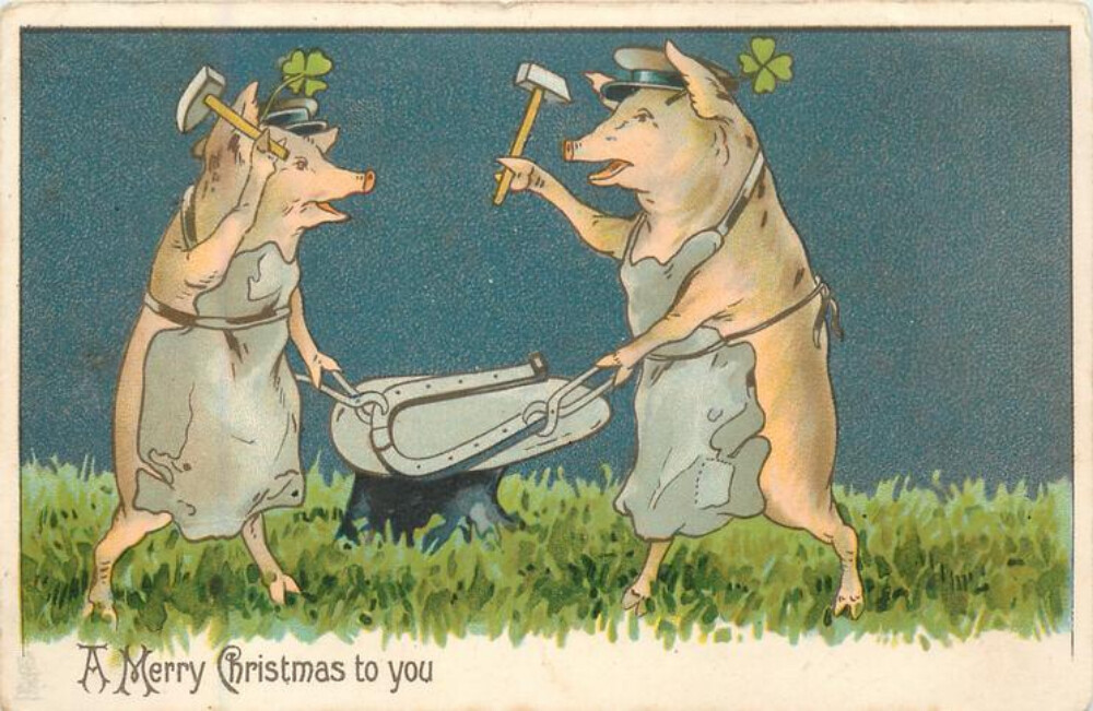 コンセプトが意味不明。1900年代初頭の奇妙な海外のクリスマスカード