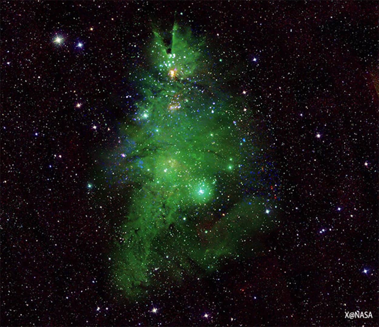 宇宙からメリークリスマス！地球から約2500光年離れたクリスマスツリー星団の美しい輝き