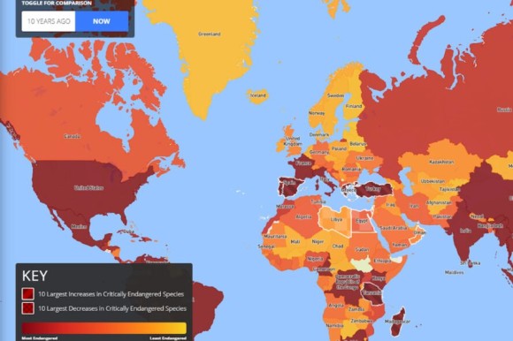 絶滅危惧種の今と10年前を地図上で比較できる「新・野生生物絶滅危惧マップ」