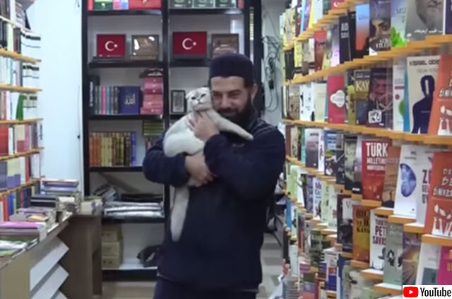 地震で行方不明になっていた愛猫と再会を果たした本屋店主。生きる希望を取り戻し店を再建