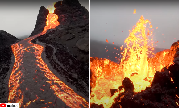 約900年ぶりの噴火！アイスランドの火山噴火を間近で見られるドローン映像がすごい