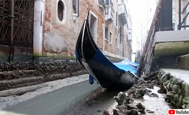 水の都のはずなのに...ベネチアの運河が干上がってゴンドラが立往生