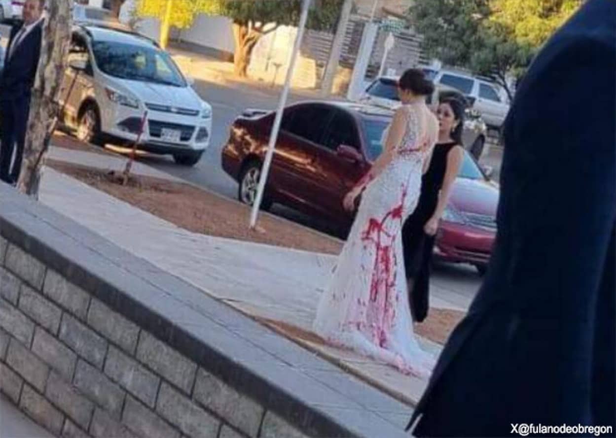 結婚式を阻止したい新郎の母親、新婦のドレスに赤いペンキを投げつける