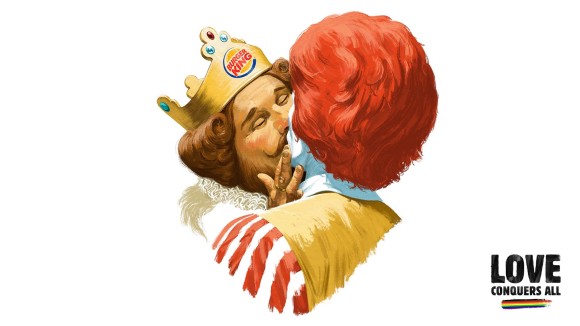 バーガーキングの王とマクドナルドのドナルドが情熱的なキス！フィンランドのゲイ・プライドキャンペーン広告