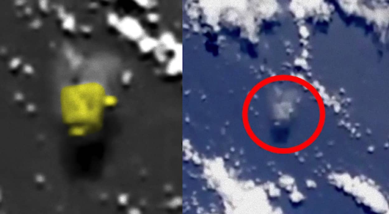 国際宇宙ステーションのカメラがとらえた海上の謎の立方体