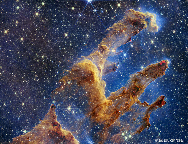 美しい...宇宙にそり立つ「創造の柱」がジェームズ・ウェッブ宇宙望遠鏡でより鮮明に