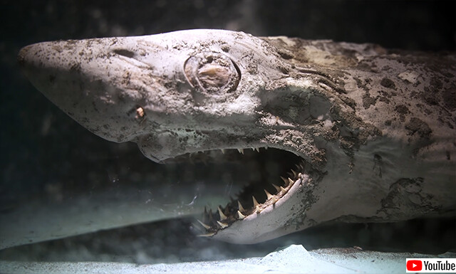 廃墟となった水族館に置き去りにされ、ミイラ化したサメやダイオウイカ