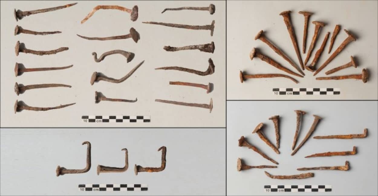 古代ローマの埋葬地で遺体がよみがえらないよう配置された曲った釘
