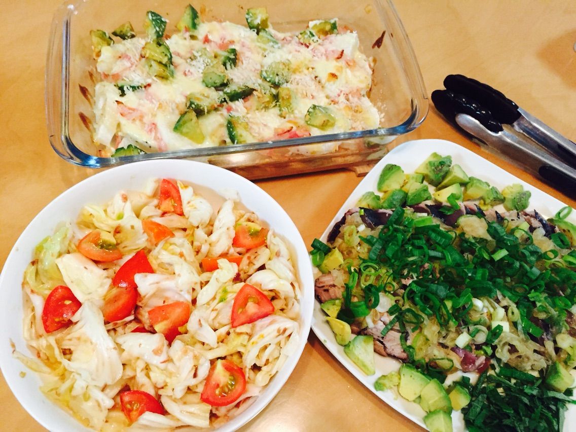 鰹のたたき 長芋チーズ焼き 梅キャベツカレー風味 ごはん日記 今日は何作ろ